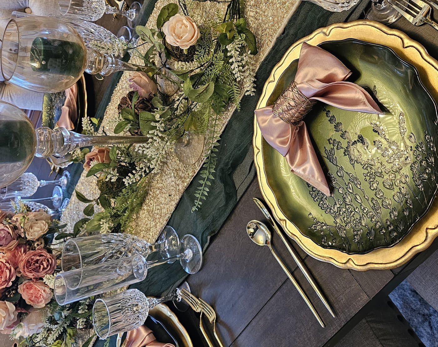 A warmly set gathering table, ready for guests