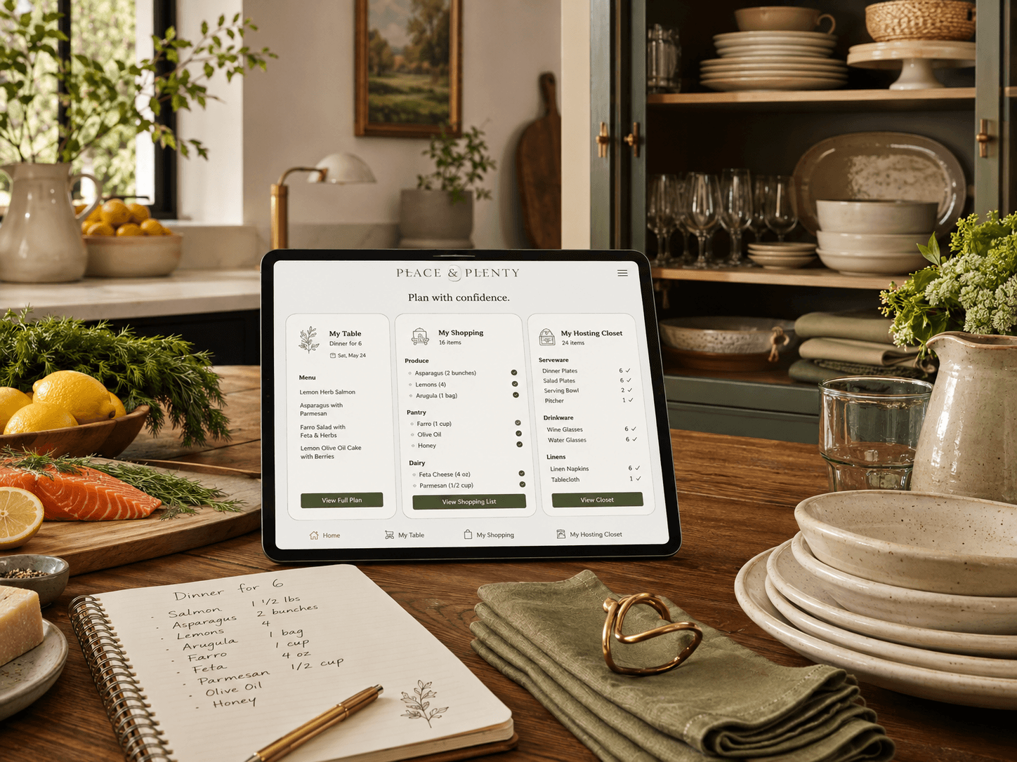 Place & Plenty planning experience showing My Table, My Shopping and My Hosting Closet working together.